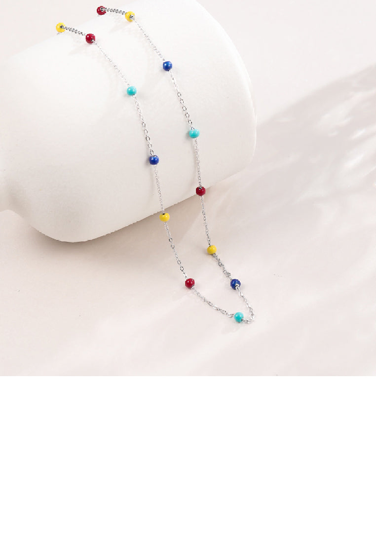 925 Sterling Silver Fashion Simple Enamel Macaron Beanie Necklace