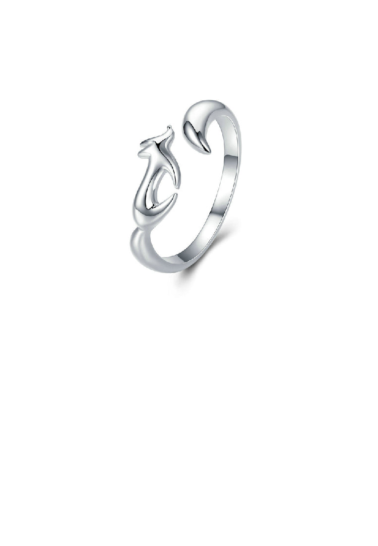 925 Sterling Silver Simple Cute Fox Adjustable Open Ring