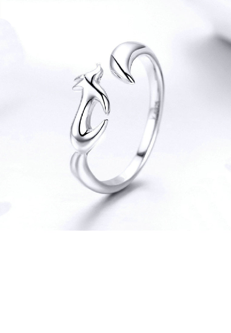 925 Sterling Silver Simple Cute Fox Adjustable Open Ring