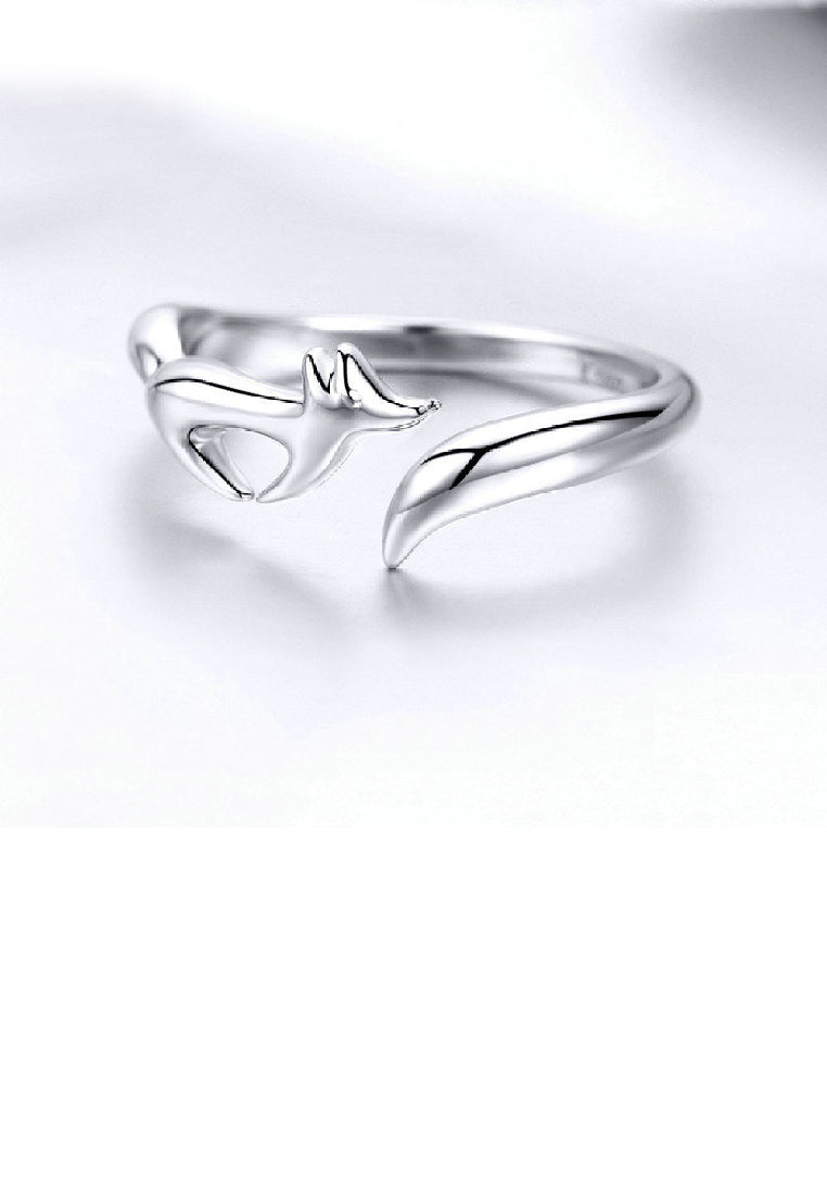 925 Sterling Silver Simple Cute Fox Adjustable Open Ring