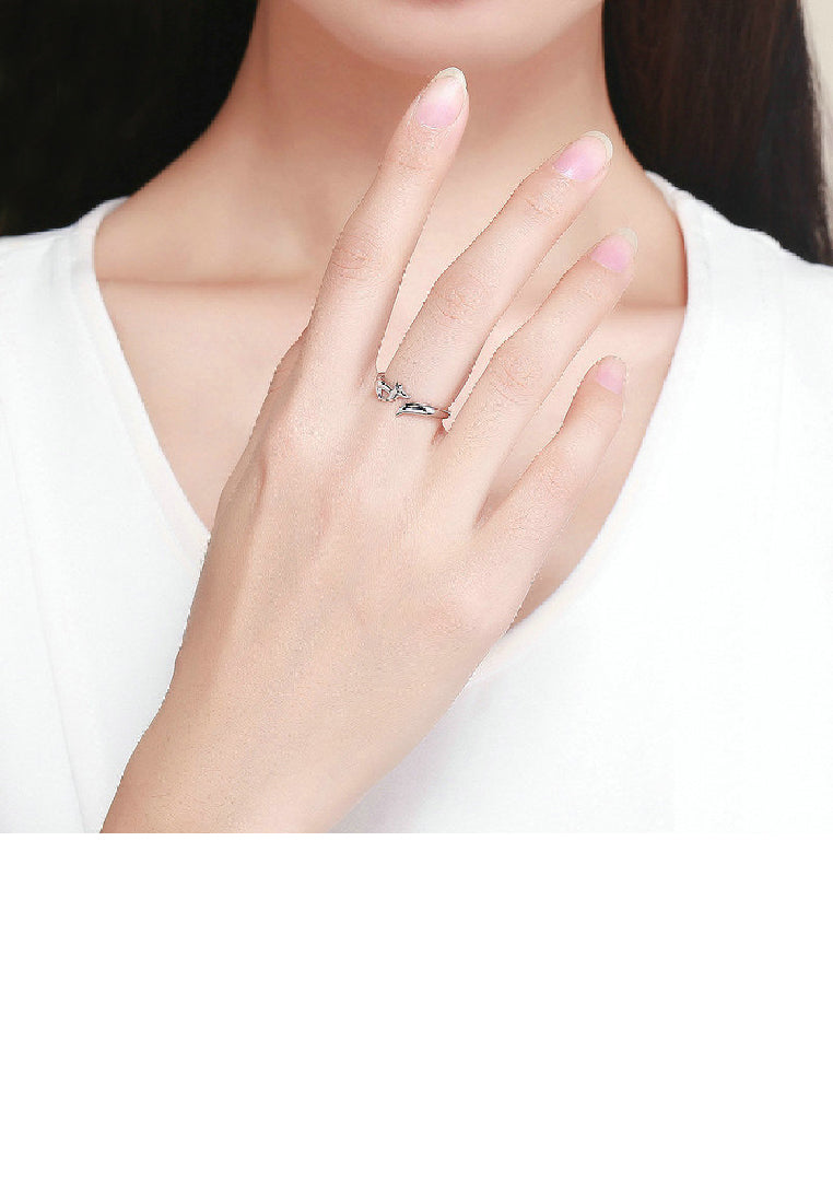 925 Sterling Silver Simple Cute Fox Adjustable Open Ring