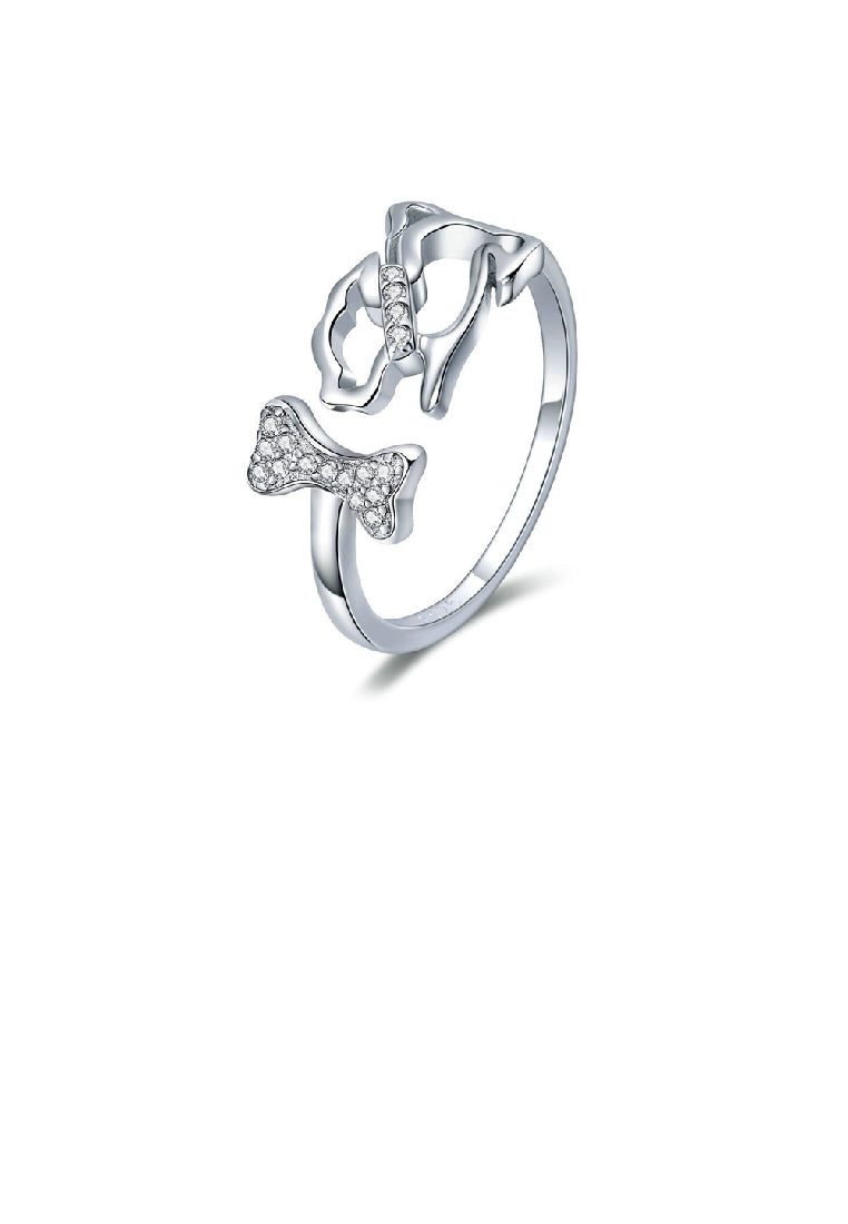 925 Sterling Silver Simple Cute Hollow Puppy Bone Adjustable Open Ring with Cubic Zirconia - Luxurious Look