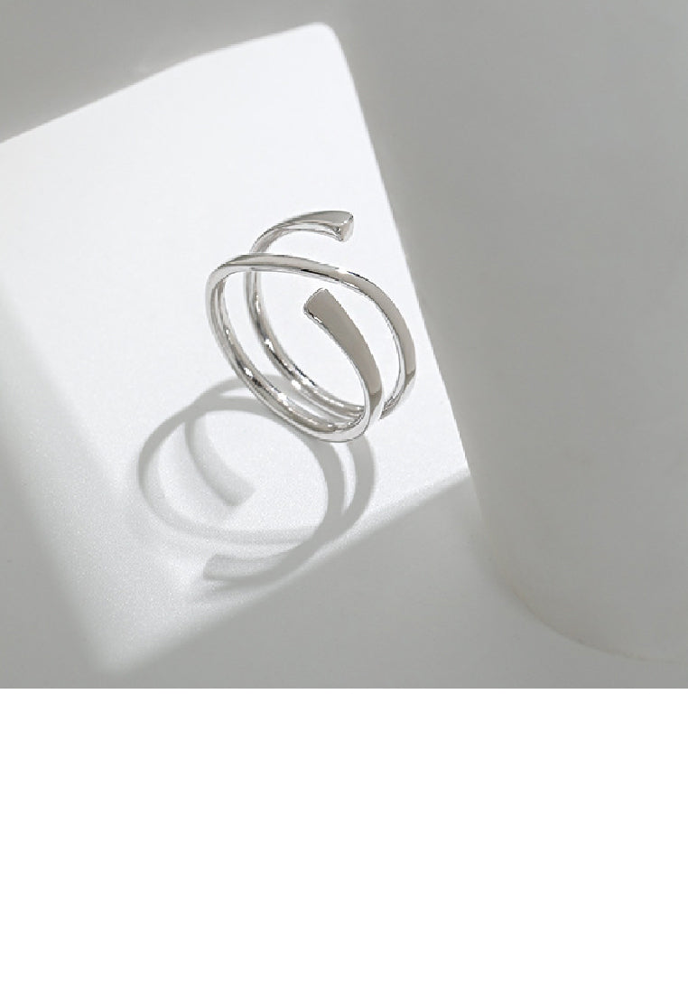 925 Sterling Silver Simple Personality Multilayer Line Geometric Adjustable Ring