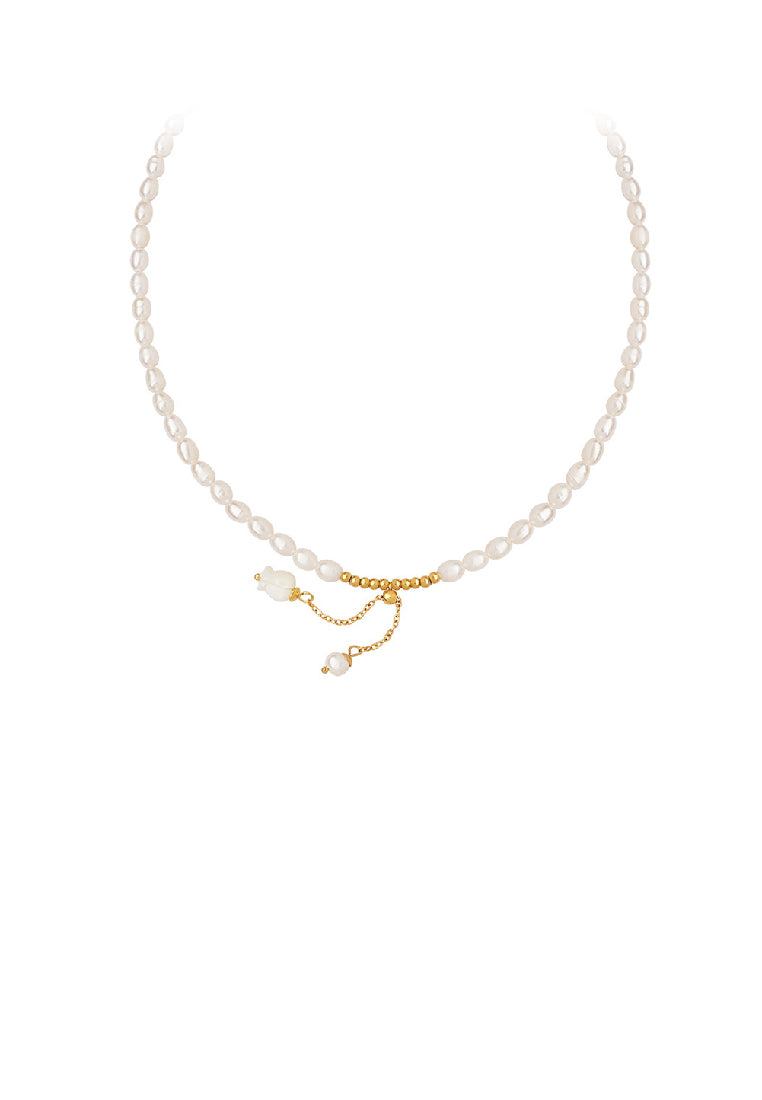 Elegant Temperament Plated Gold 316L Stainless Steel Ball and Imitation Pearl Tassel Necklace - Luxurious Look