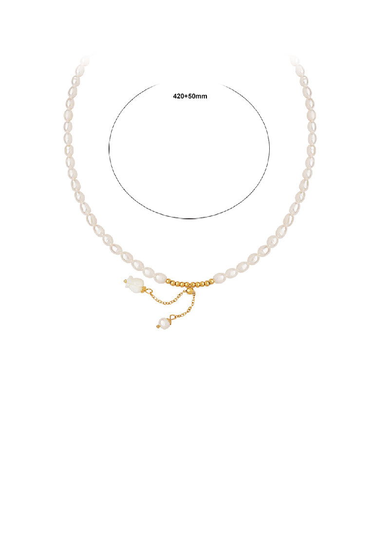 Elegant Temperament Plated Gold 316L Stainless Steel Ball and Imitation Pearl Tassel Necklace - Luxurious Look