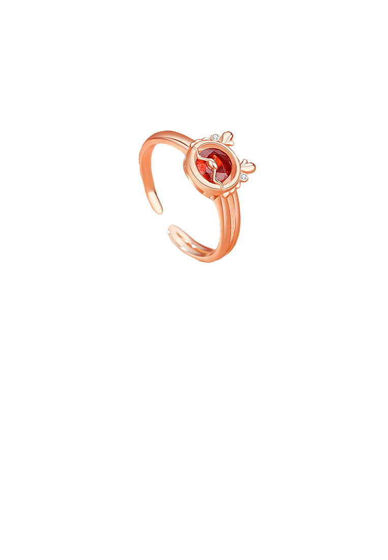 925 Sterling Silver Plated Rose Gold Fashion Vintage Twelve Zodiac Dragon Adjustable Open Ring with Cubic Zirconia - Luxurious Look