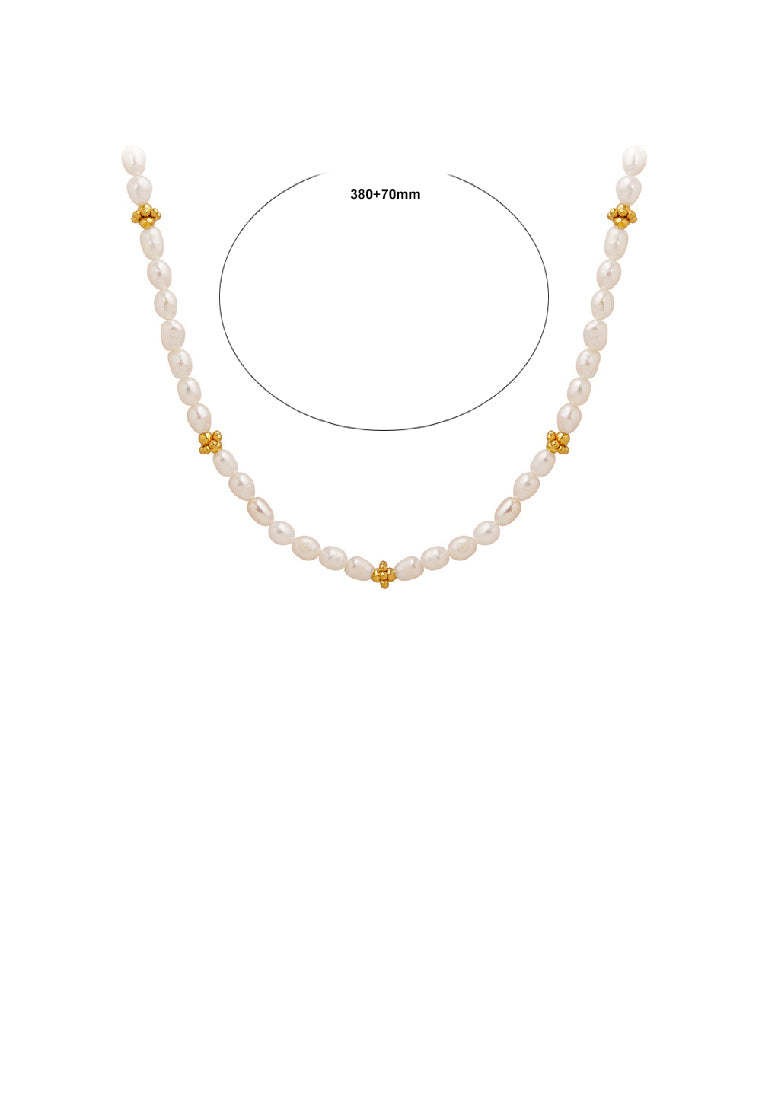 Fashion and Elegant Plated Gold 316L Stainless Steel Small Flower Mosaic Imitation Pearl Beaded Necklace - Luxurious Look