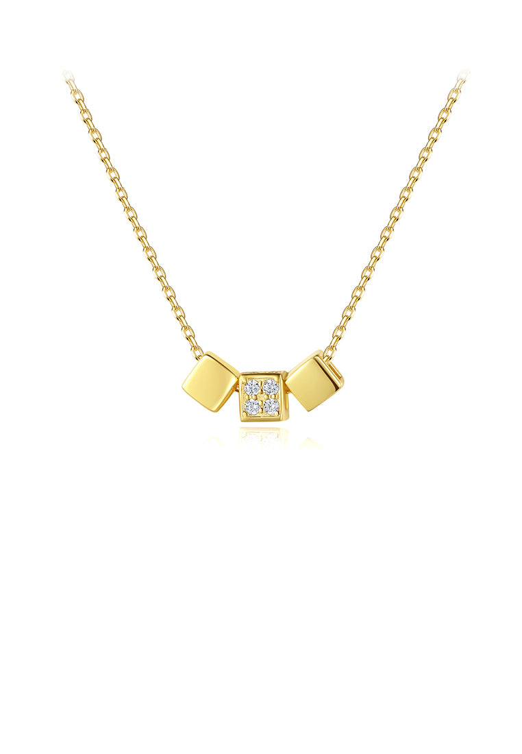 925 Sterling Silver Plated Gold Fashion Simple Geometric Square Necklace with Cubic Zirconia and Necklace - Luxurious Look