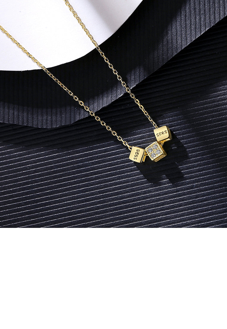 925 Sterling Silver Plated Gold Fashion Simple Geometric Square Necklace with Cubic Zirconia and Necklace - Luxurious Look