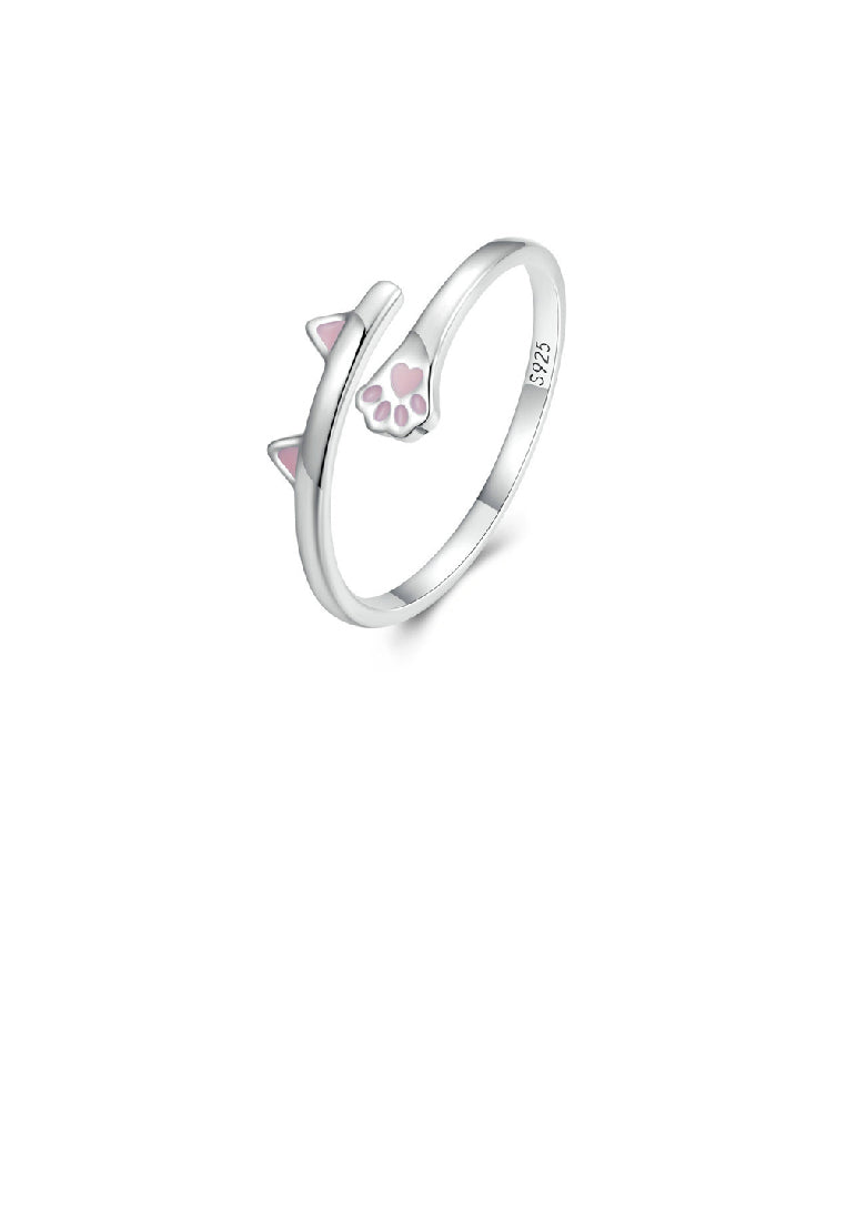 925 Sterling Silver Cute Sweet Cat Shape Adjustable Open Ring
