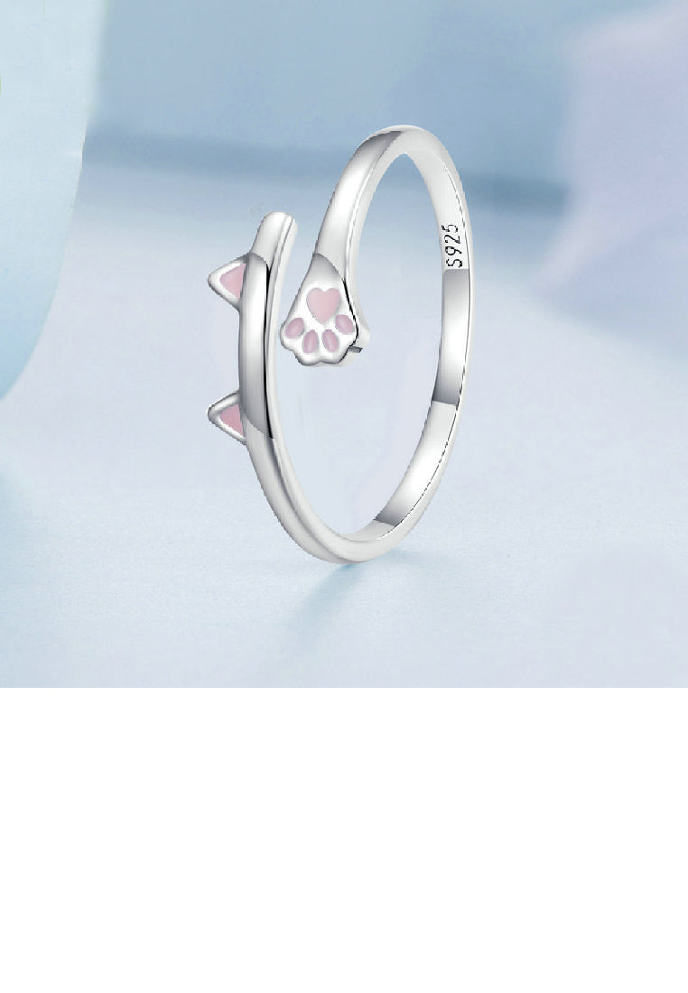 925 Sterling Silver Cute Sweet Cat Shape Adjustable Open Ring
