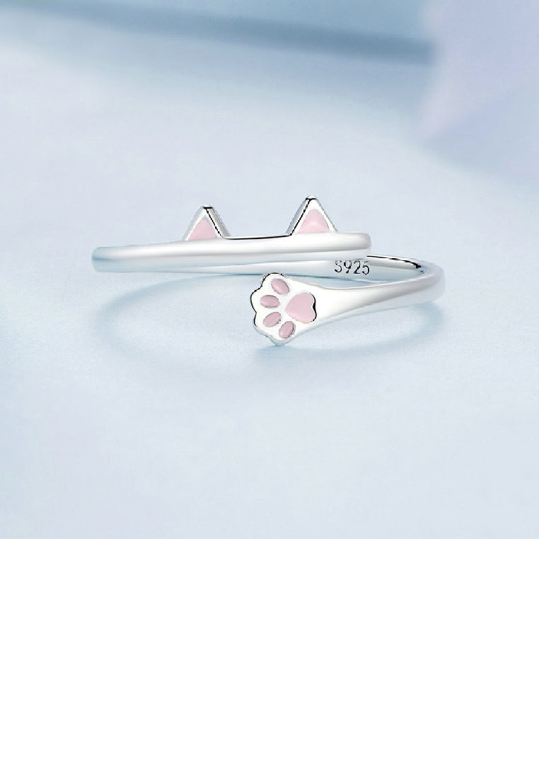 925 Sterling Silver Cute Sweet Cat Shape Adjustable Open Ring
