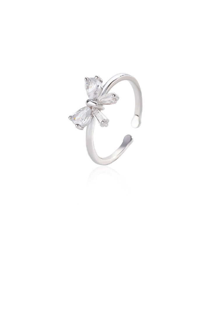925 Sterling Silver Simple Sweet Ribbon Adjustable Open Ring with Cubic Zirconia - Luxurious Look