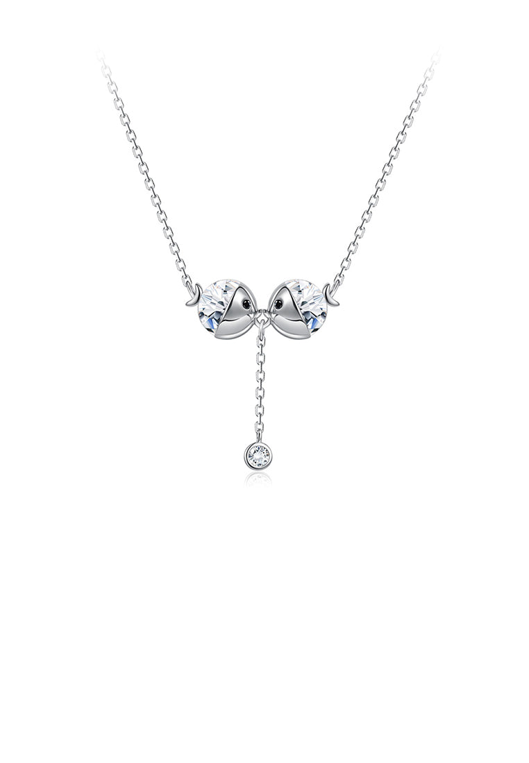 925 Sterling Silver Simple Kiss Fish Necklace with Austrian Element Crystal