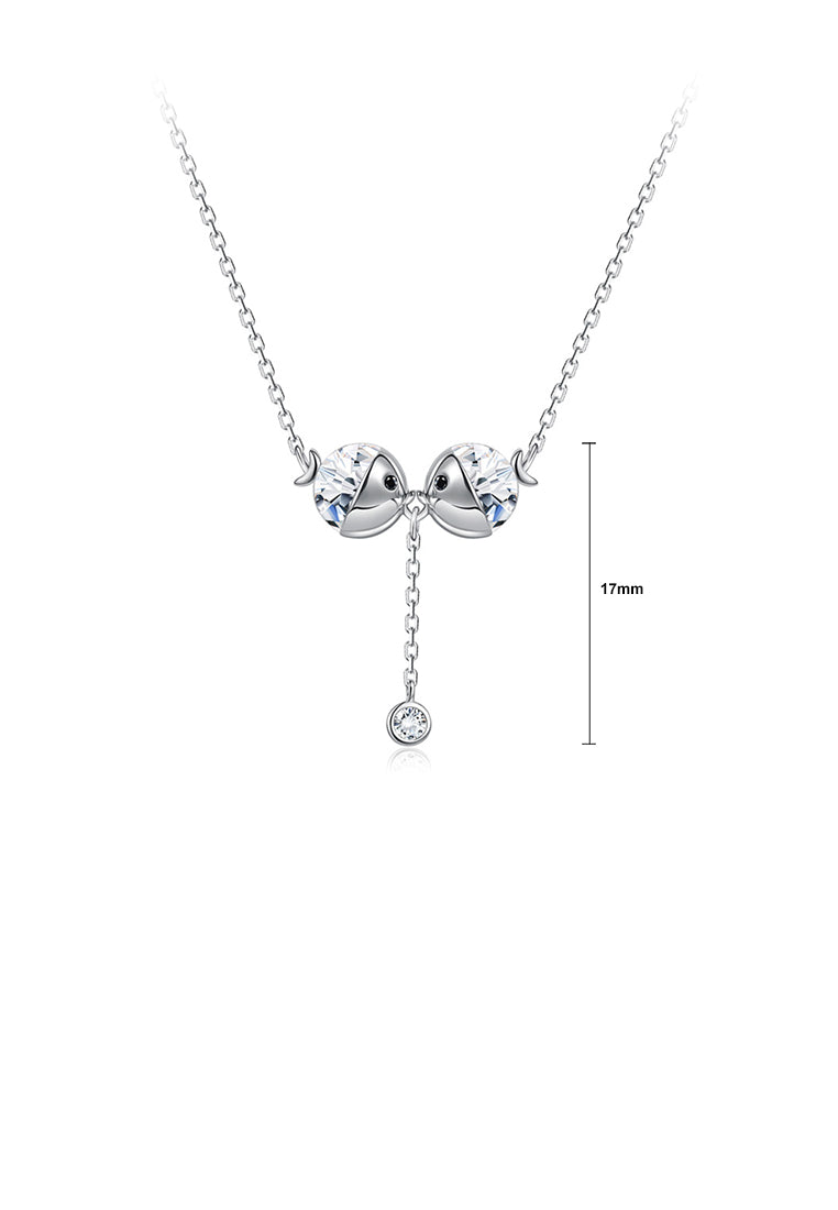 925 Sterling Silver Simple Kiss Fish Necklace with Austrian Element Crystal