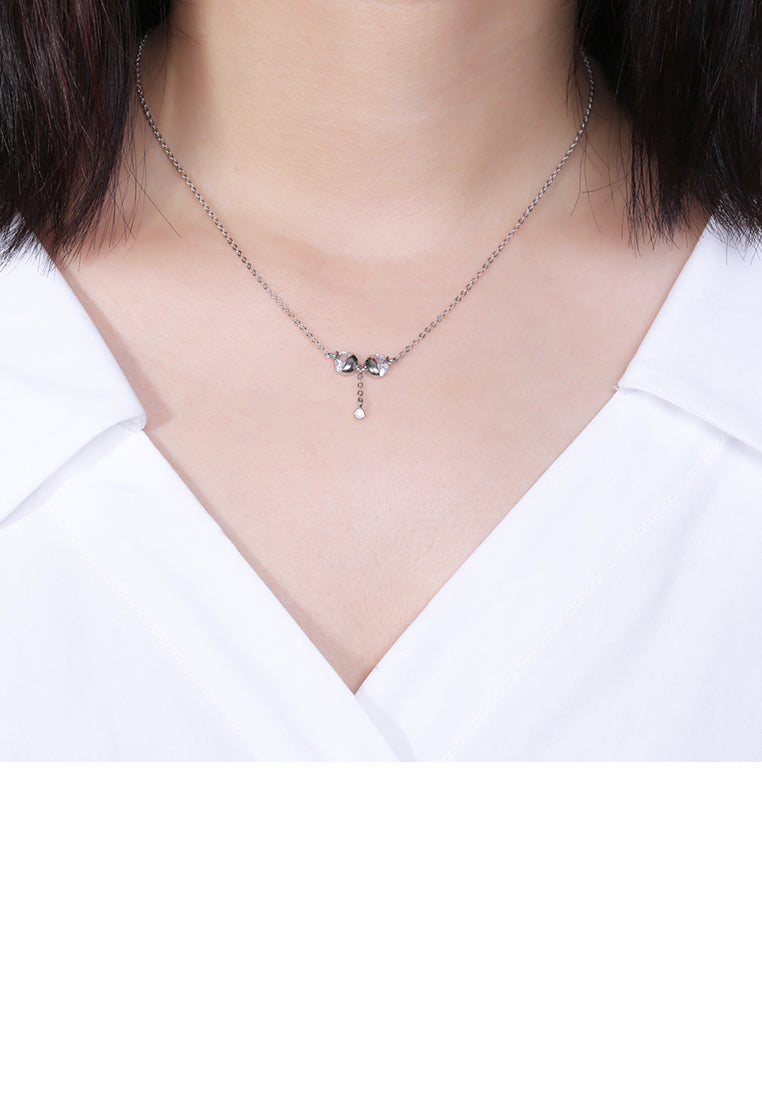 925 Sterling Silver Simple Kiss Fish Necklace with Austrian Element Crystal