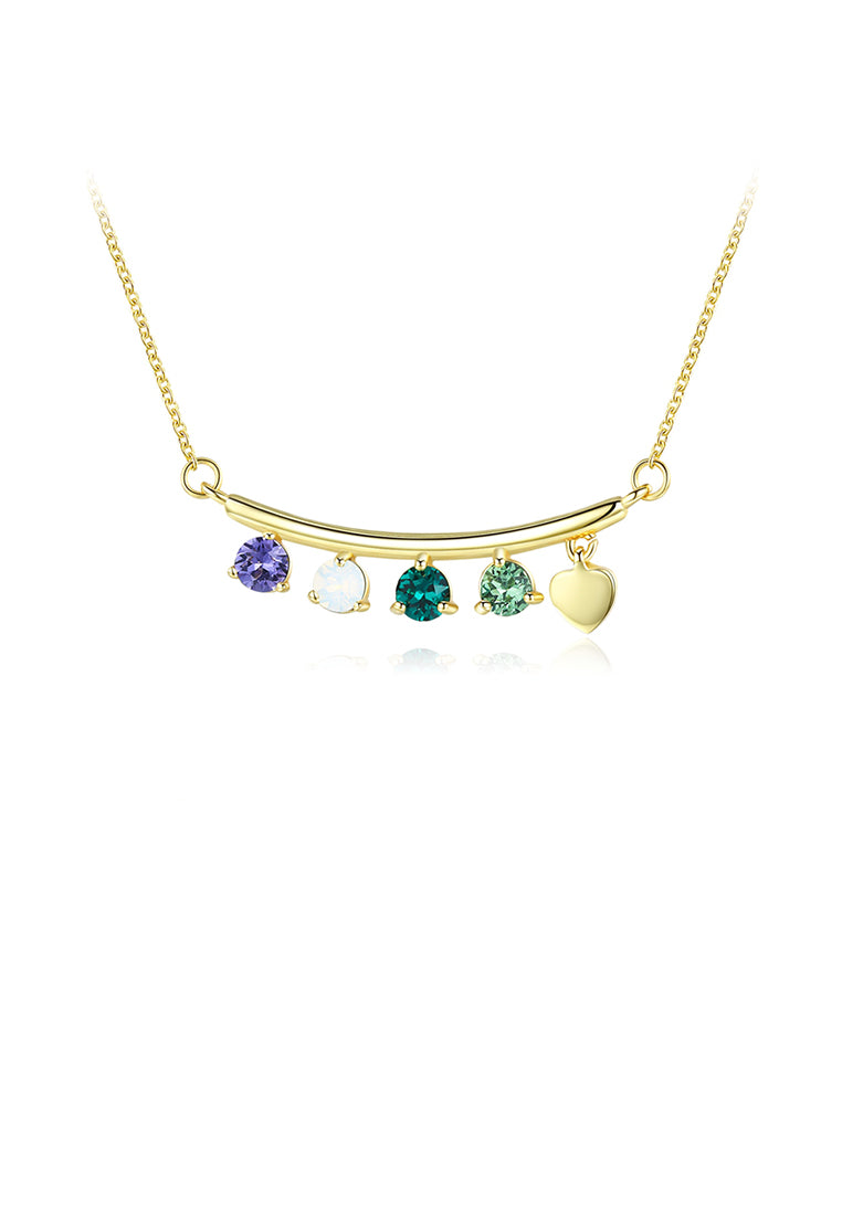 925 Sterling Silver Plated Gold Simple Bar Austrian Element Crystal Pendant Necklace