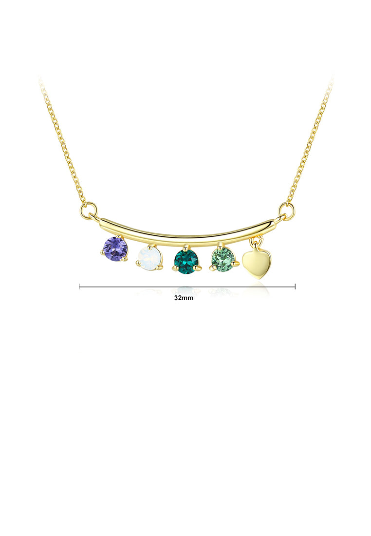 925 Sterling Silver Plated Gold Simple Bar Austrian Element Crystal Pendant Necklace