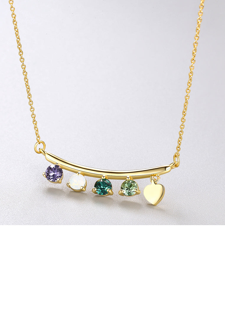 925 Sterling Silver Plated Gold Simple Bar Austrian Element Crystal Pendant Necklace