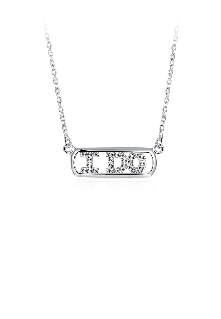 925 Sterling Silver Fashion Bright Letter I DO Cubic Zircon Necklace