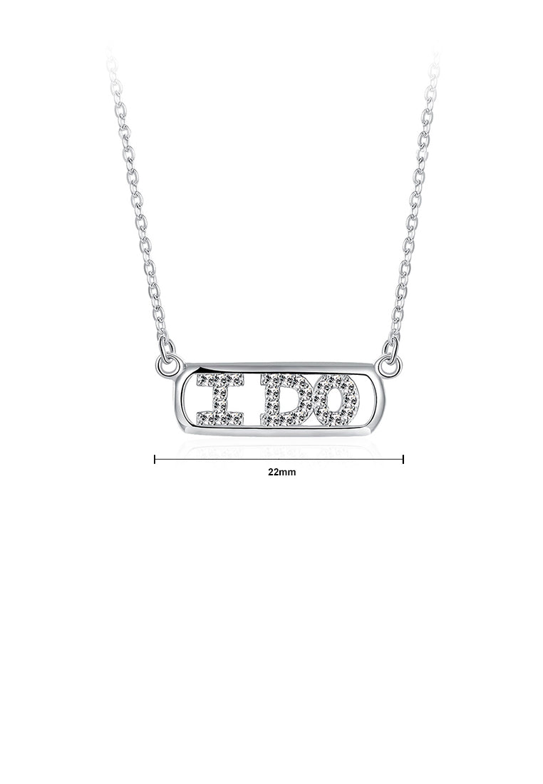 925 Sterling Silver Fashion Bright Letter I DO Cubic Zircon Necklace