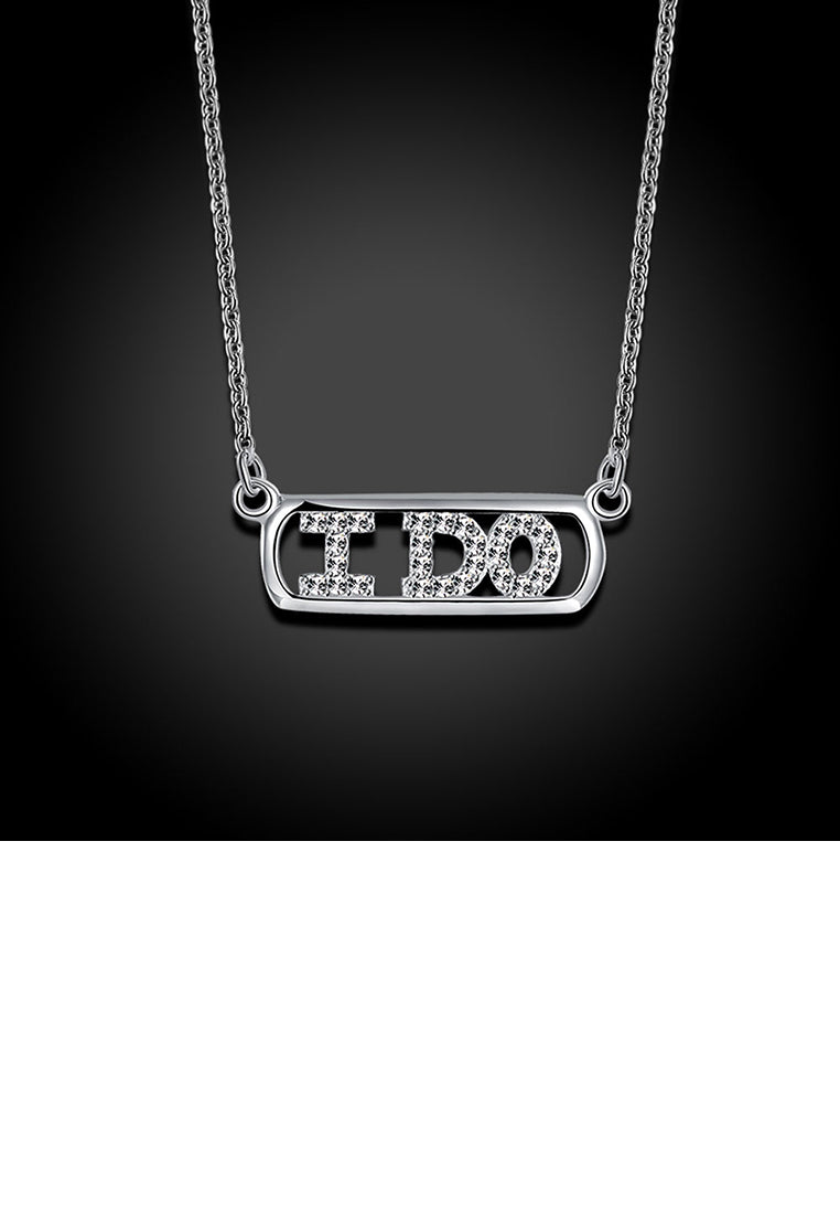 925 Sterling Silver Fashion Bright Letter I DO Cubic Zircon Necklace