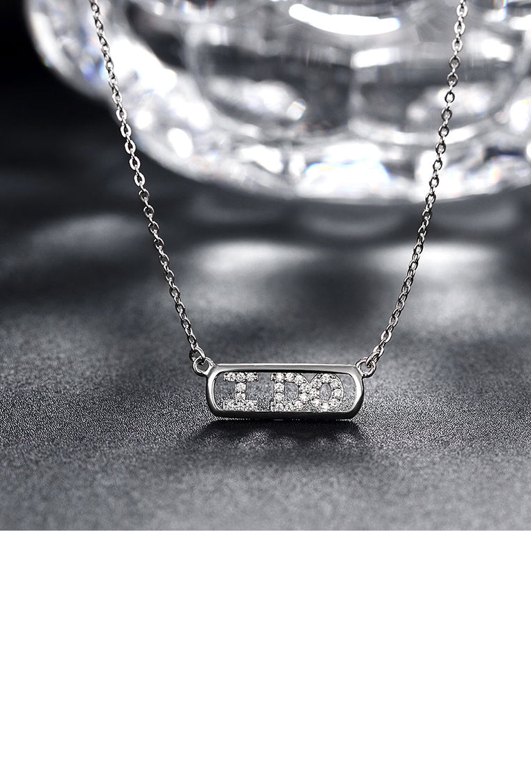 925 Sterling Silver Fashion Bright Letter I DO Cubic Zircon Necklace