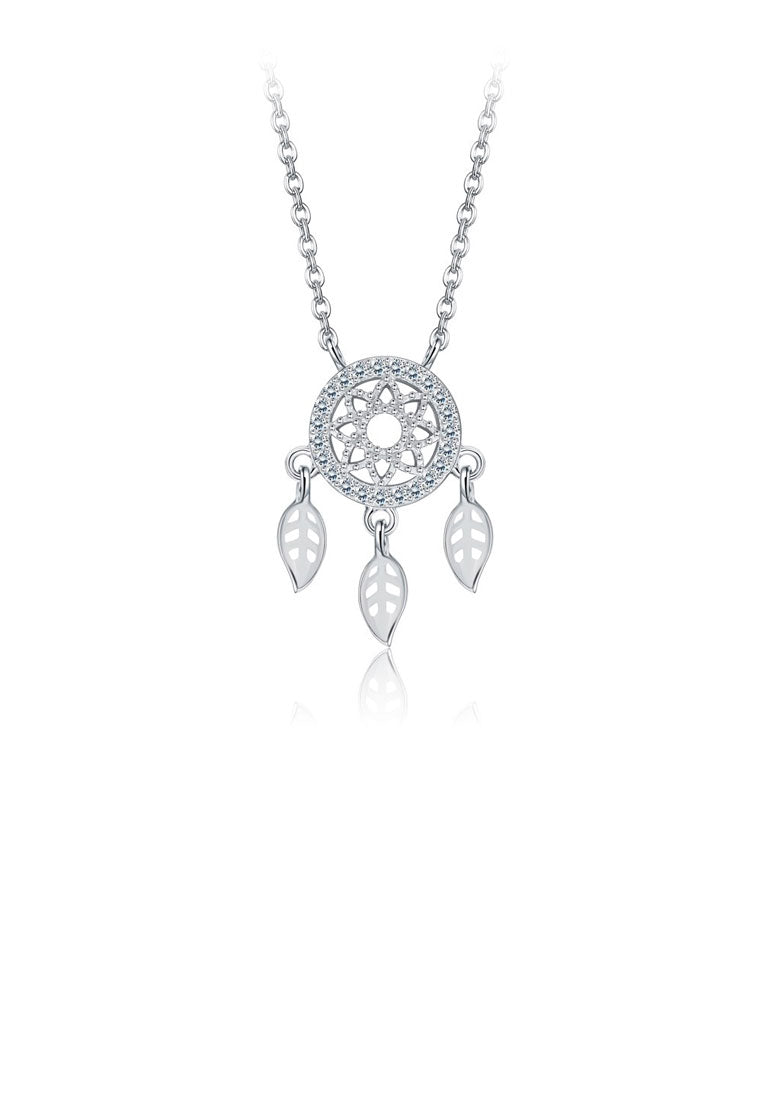 925 Sterling Silver Dream Catcher Necklace with White Austrian Element Crystal