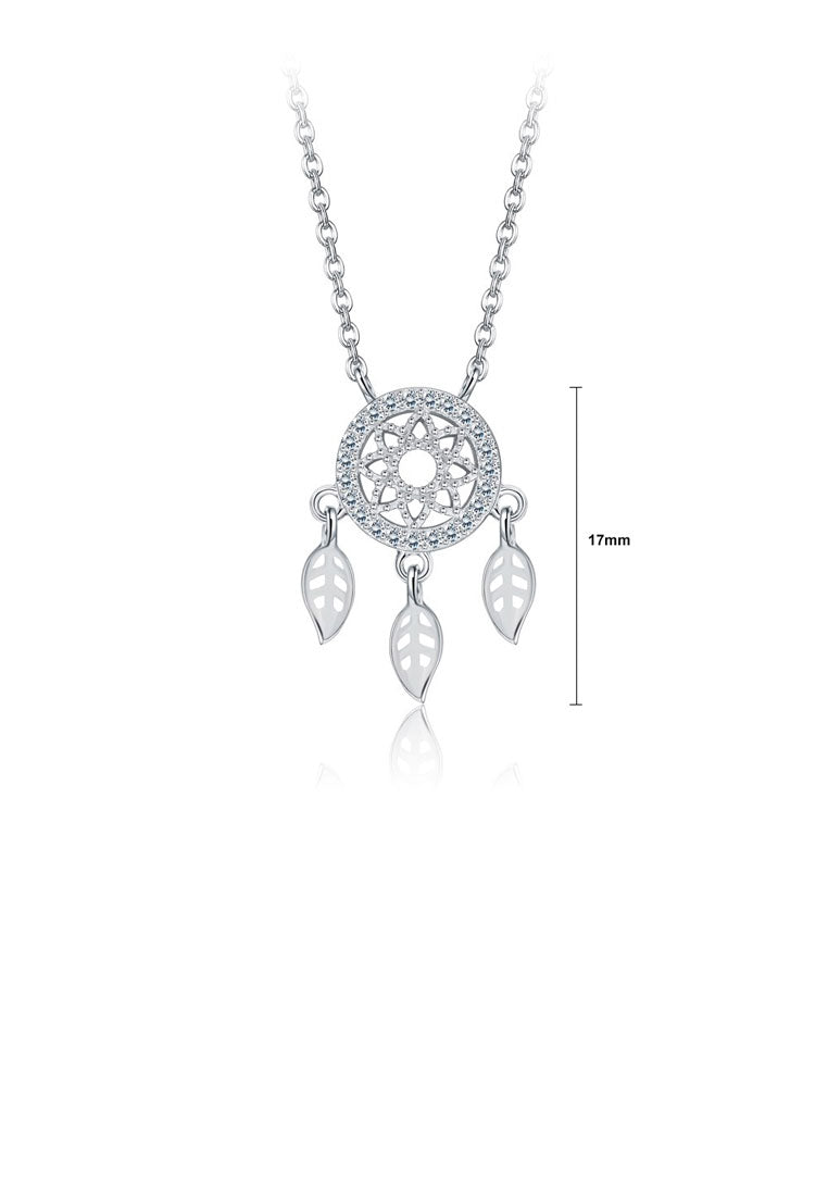 925 Sterling Silver Dream Catcher Necklace with White Austrian Element Crystal
