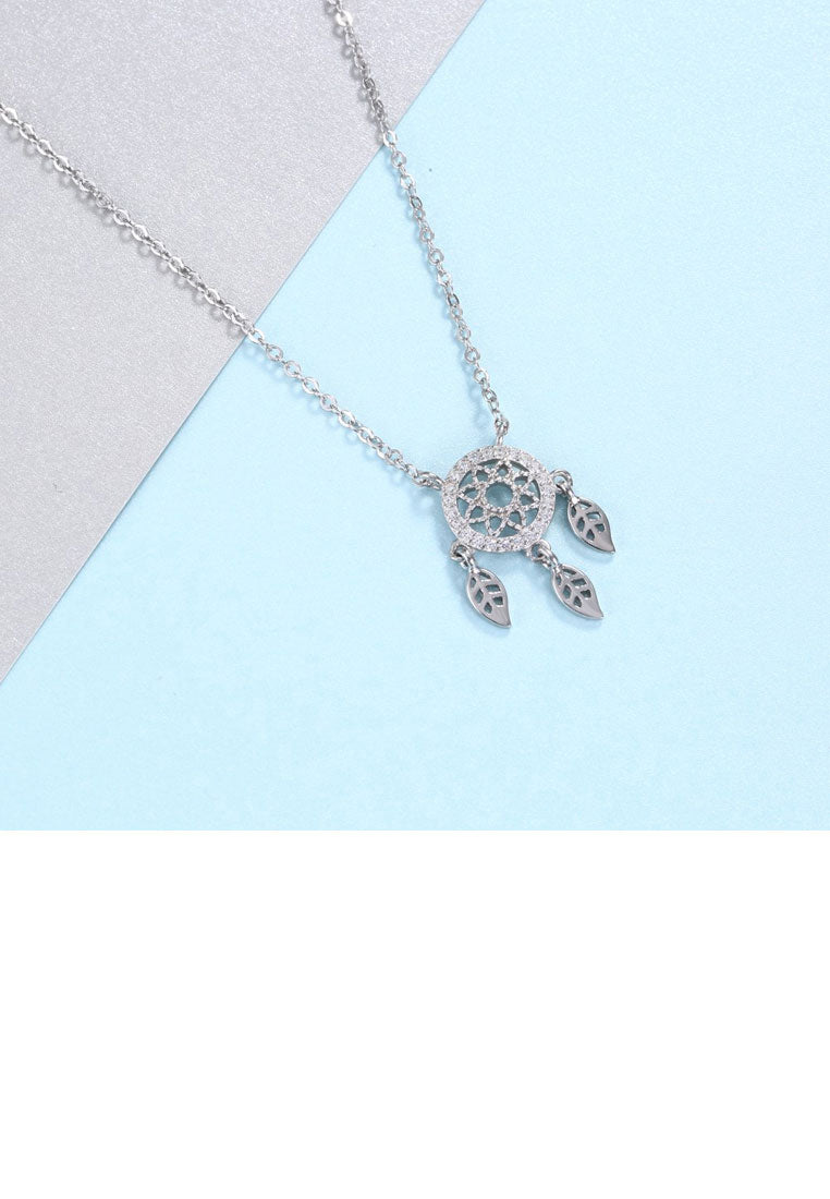 925 Sterling Silver Dream Catcher Necklace with White Austrian Element Crystal