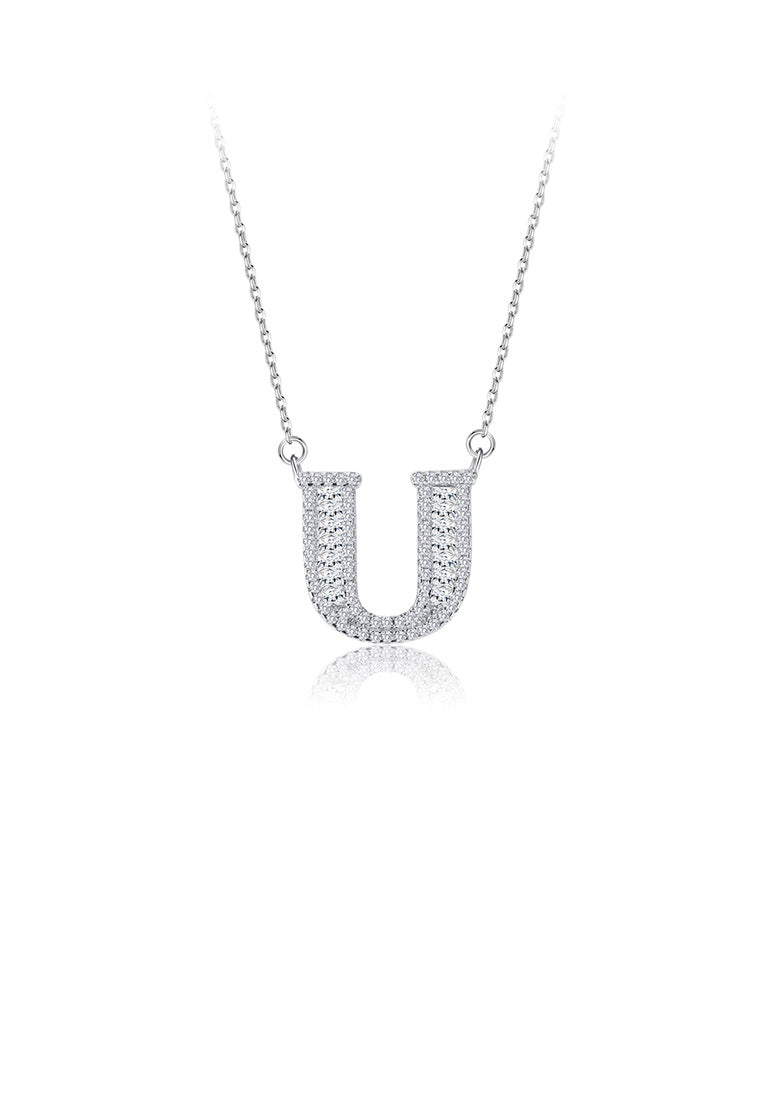 925 Sterling Silver Fashion Personality English Alphabet U Cubic Zircon Necklace