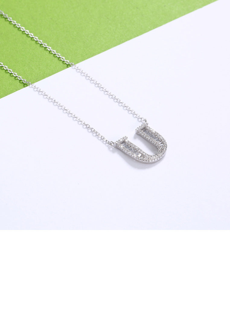 925 Sterling Silver Fashion Personality English Alphabet U Cubic Zircon Necklace