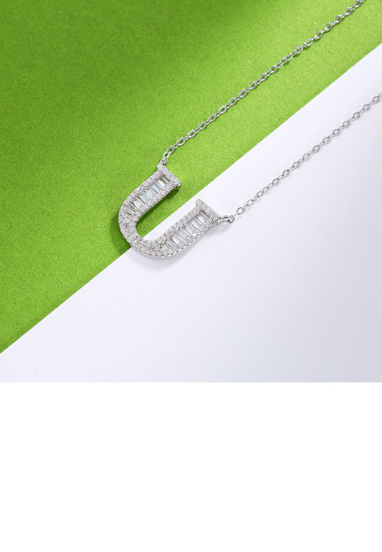 925 Sterling Silver Fashion Personality English Alphabet U Cubic Zircon Necklace