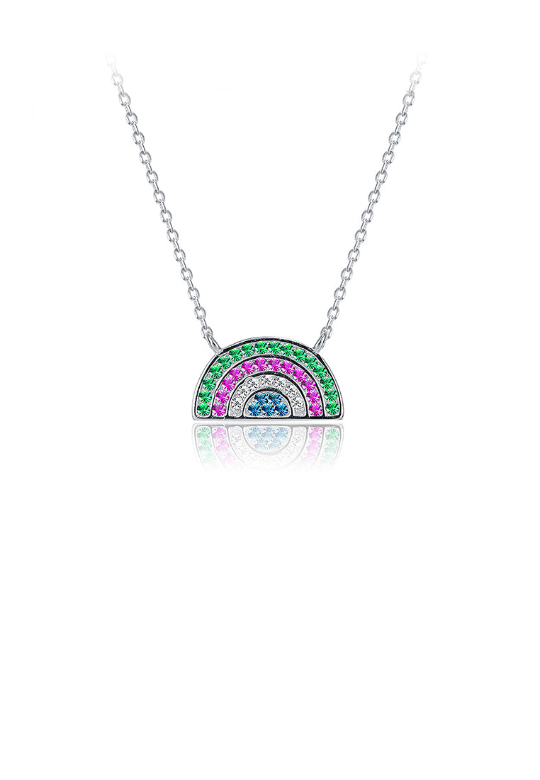 925 Sterling Silver Colorful Rainbow Necklace with Austrian Element Crystal