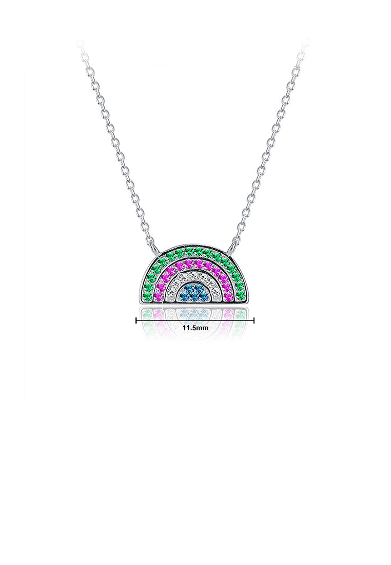 925 Sterling Silver Colorful Rainbow Necklace with Austrian Element Crystal