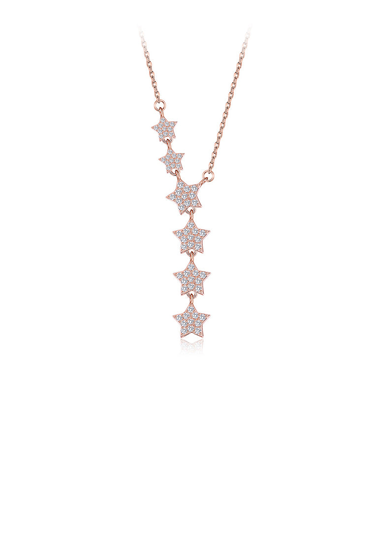 925 Sterling Silver Plated Rose Gold Sparkling Star Necklace with Cubic Zircon
