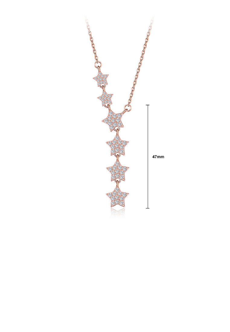 925 Sterling Silver Plated Rose Gold Sparkling Star Necklace with Cubic Zircon