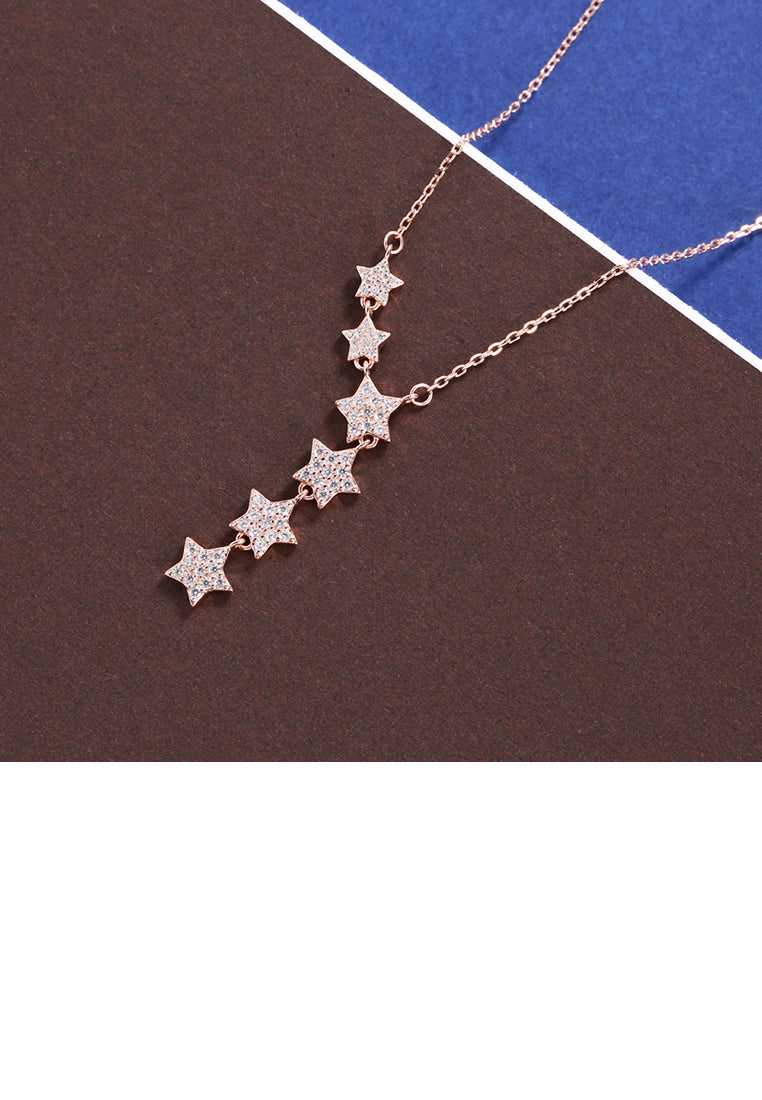 925 Sterling Silver Plated Rose Gold Sparkling Star Necklace with Cubic Zircon