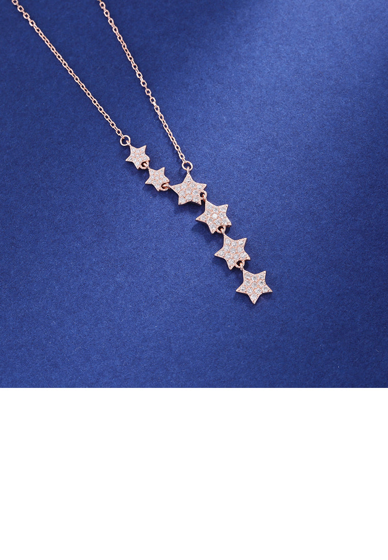 925 Sterling Silver Plated Rose Gold Sparkling Star Necklace with Cubic Zircon