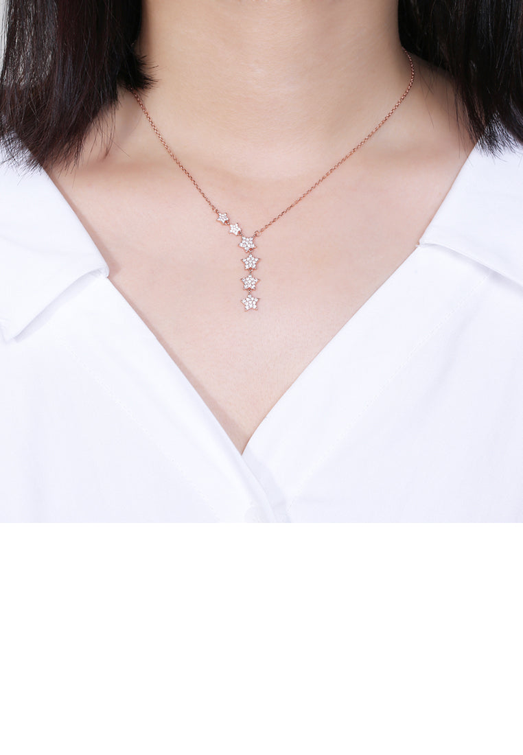 925 Sterling Silver Plated Rose Gold Sparkling Star Necklace with Cubic Zircon