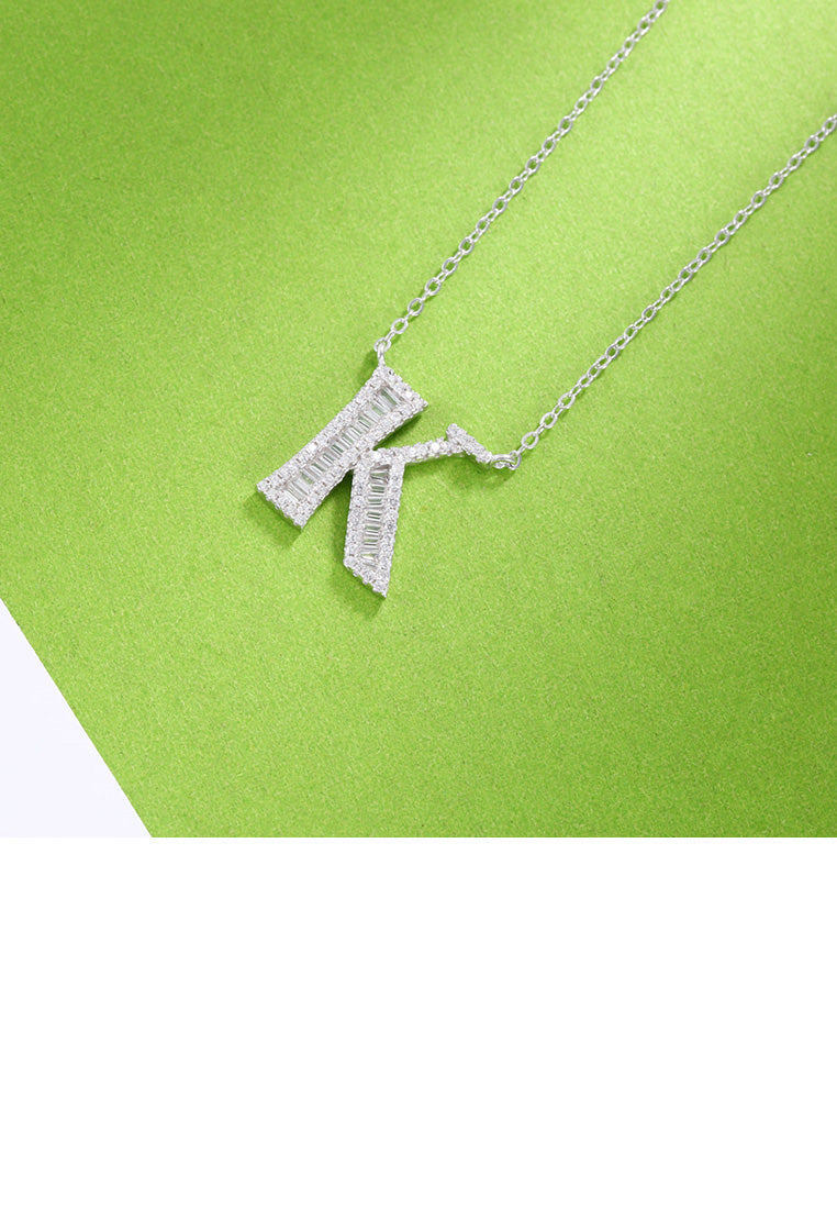 925 Sterling Silver Fashion Personality English Alphabet K Cubic Zircon Necklace