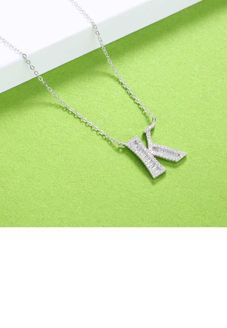 925 Sterling Silver Fashion Personality English Alphabet K Cubic Zircon Necklace