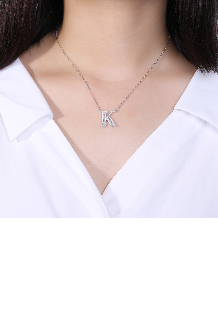 925 Sterling Silver Fashion Personality English Alphabet K Cubic Zircon Necklace