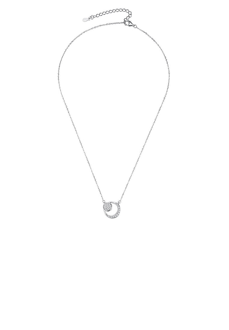 925 Sterling Silver Moon Necklace with White Austrian Element Crystal