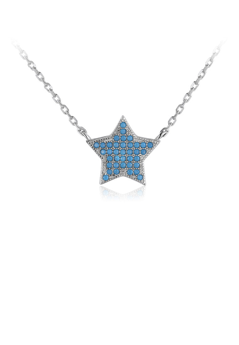 925 Sterling Silver Fashion Simple Star Blue Cubic Zircon Necklace
