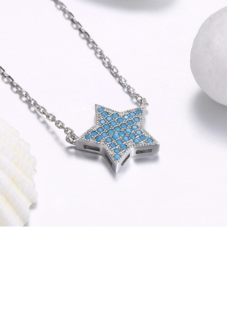 925 Sterling Silver Fashion Simple Star Blue Cubic Zircon Necklace