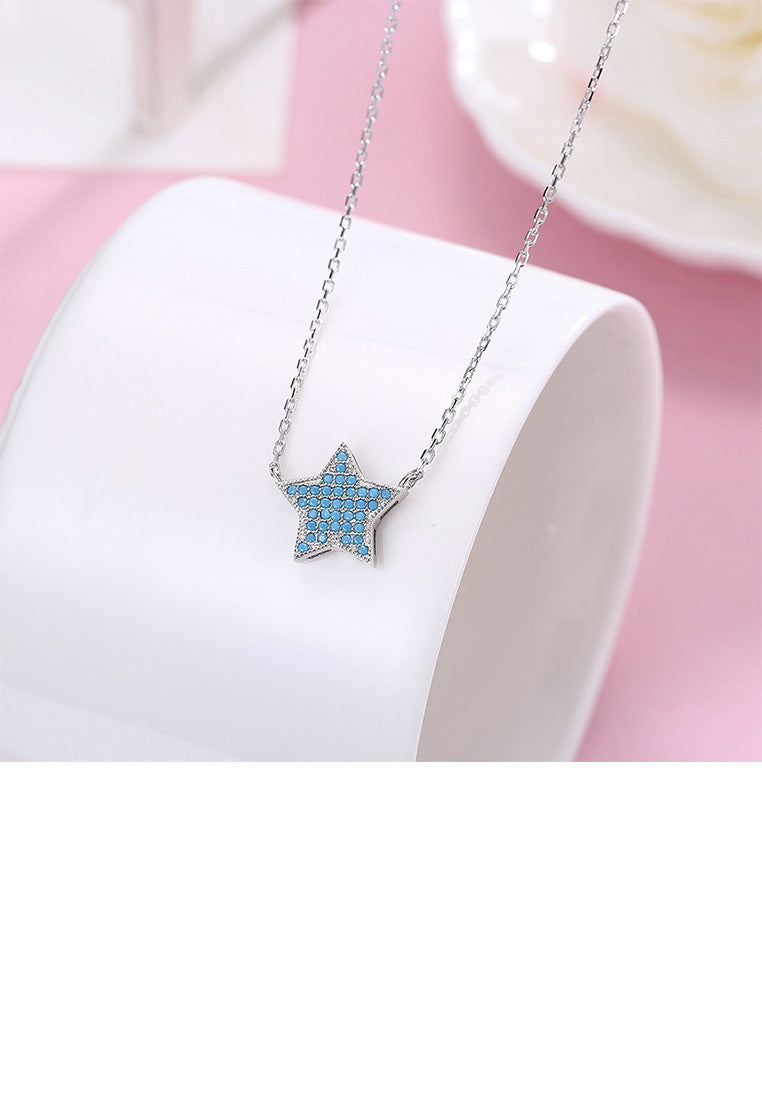 925 Sterling Silver Fashion Simple Star Blue Cubic Zircon Necklace