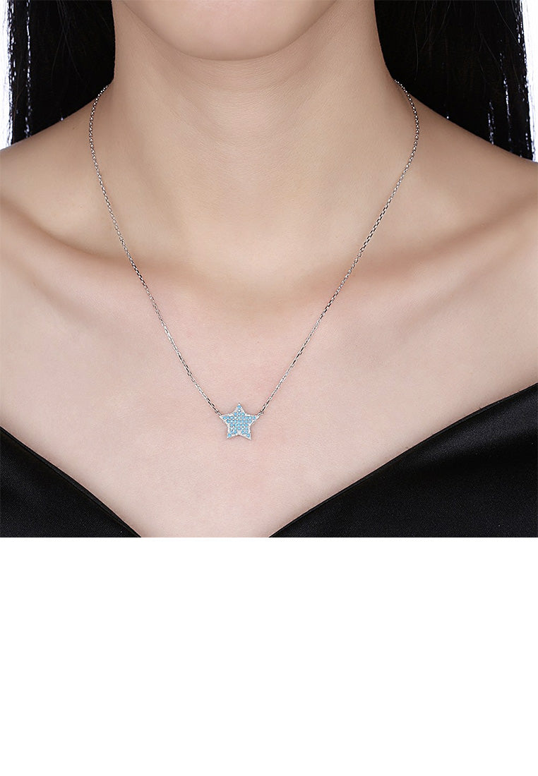 925 Sterling Silver Fashion Simple Star Blue Cubic Zircon Necklace