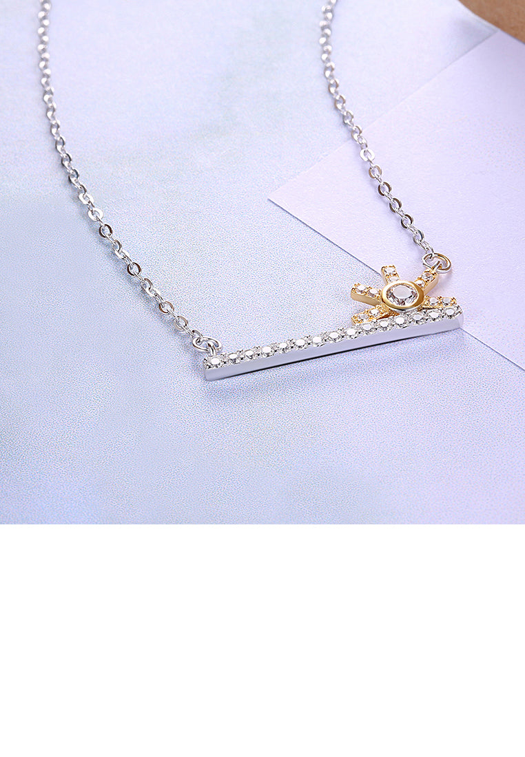 925 Sterling Silver Fashion Creative Sun Key Necklace with Cubic Zircon