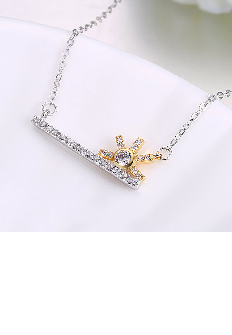 925 Sterling Silver Fashion Creative Sun Key Necklace with Cubic Zircon